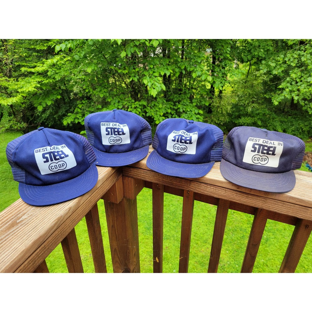 Lot of (4) Vintage Steel CO-OP Navy Snapback Hats Made in USA